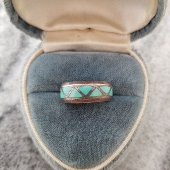Vintage Silver Tone and Blue Turquoise Tie Tack or Lapel Pin, Estate, Unsigned - Picture 1 of 5